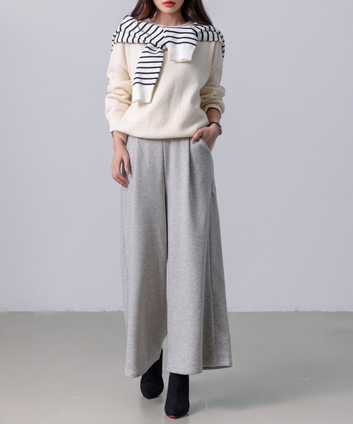 DAY CLOSET（デイ クローゼット）の「【ロング丈/吸湿発熱/裏起毛/ストレッチ有/幅広ゴム】ノームコアシャギータックワイドパンツ レディース（スウェットパンツ・レディース・ベージュ/ダークグレー/ブラック/グレー/ネイビー/カーキ・L/M）」の16枚目の写真