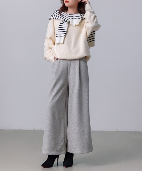 DAY CLOSET（デイ クローゼット）の「【ロング丈/吸湿発熱/裏起毛/ストレッチ有/幅広ゴム】ノームコアシャギータックワイドパンツ レディース（スウェットパンツ・レディース・ベージュ/ダークグレー/ブラック/グレー/ネイビー/カーキ・L/M）」の18枚目の写真