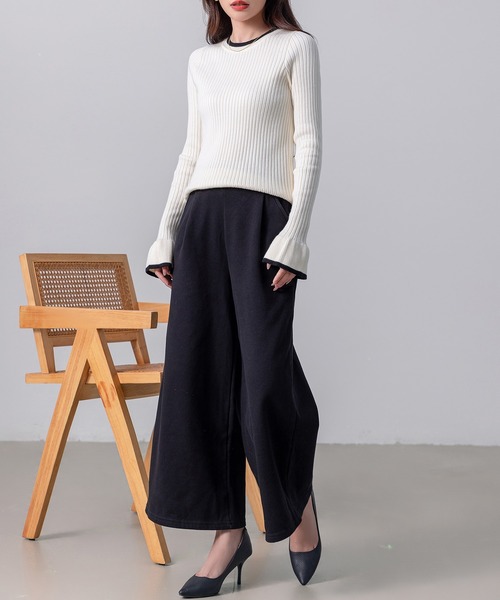 DAY CLOSET（デイ クローゼット）の「【ロング丈/吸湿発熱/裏起毛/ストレッチ有/幅広ゴム】ノームコアシャギータックワイドパンツ レディース（スウェットパンツ・レディース・ベージュ/ダークグレー/ブラック/グレー/ネイビー/カーキ・L/M）」の9枚目の写真