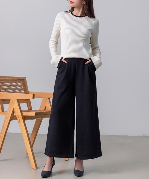 DAY CLOSET（デイ クローゼット）の「【ロング丈/吸湿発熱/裏起毛/ストレッチ有/幅広ゴム】ノームコアシャギータックワイドパンツ レディース（スウェットパンツ・レディース・ベージュ/ダークグレー/ブラック/グレー/ネイビー/カーキ・L/M）」の10枚目の写真