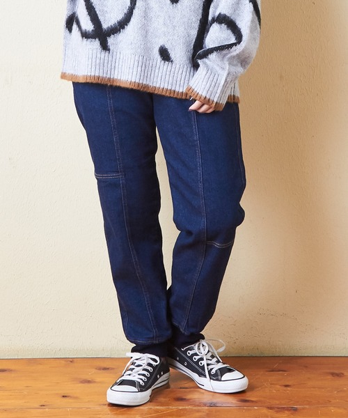 CUBE SUGAR(キューブシュガー)の「ストレッチデニム裏起毛ジョガーパンツ(デニムパンツ・レディース・ブラック/インディゴブルー/マルチ/ワンウォッシュ・S/M)」の3枚目の写真