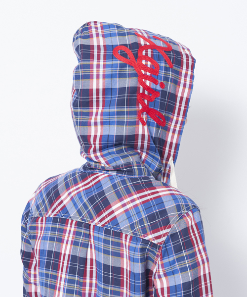X-girl（エックスガール）の「PLAID HOODIE SHIRT（シャツ/ブラウス・レディース・ホワイト/ピンク/ネイビー・2/1）」の4枚目の写真