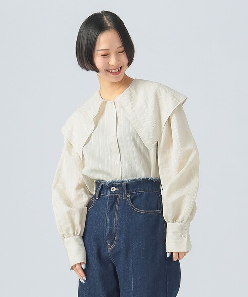 BEAMS HEART(ビームスハート)の「ビッグカラー ドビーシャツ(シャツ/ブラウス・レディース・ブラック/ホワイト系その他5/イエロー・FREE)」の4枚目の写真