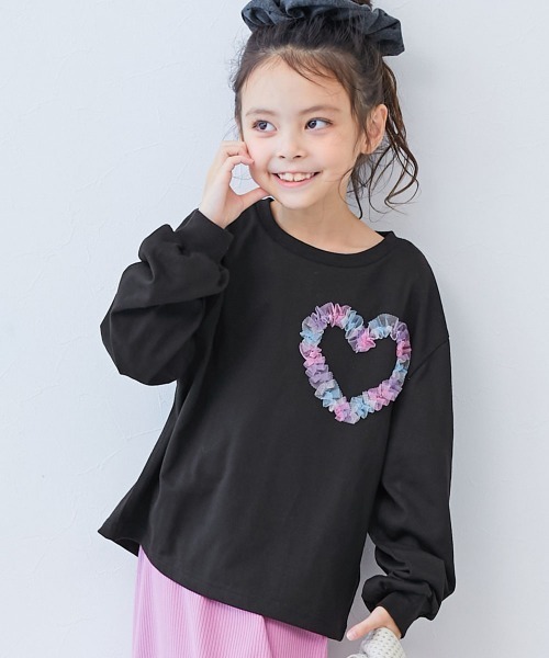 devirock（デビロック）の「えらべるチュールモチーフ 長袖Tシャツ（Tシャツ/カットソー・キッズ・ブラック/ライラック/ピンク系/オフホワイト/ネイビー/グリーン系/ホワイト系/ブルー系/ホワイト系2/ピンク系2/グレー系/パープル系/ブラック系/杢グレー/ブルー系2/イエロー系/ブラック系2・100cm/110cm/120cm/130cm/140cm/150cm/160cm）」の5枚目の写真