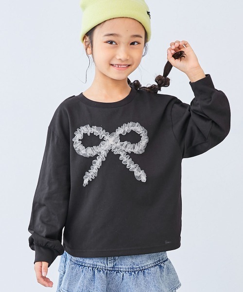 devirock（デビロック）の「えらべるチュールモチーフ 長袖Tシャツ（Tシャツ/カットソー・キッズ・ブラック/ライラック/ピンク系/オフホワイト/ネイビー/グリーン系/ホワイト系/ブルー系/ホワイト系2/ピンク系2/グレー系/パープル系/ブラック系/杢グレー/ブルー系2/イエロー系/ブラック系2・100cm/110cm/120cm/130cm/140cm/150cm/160cm）」の6枚目の写真