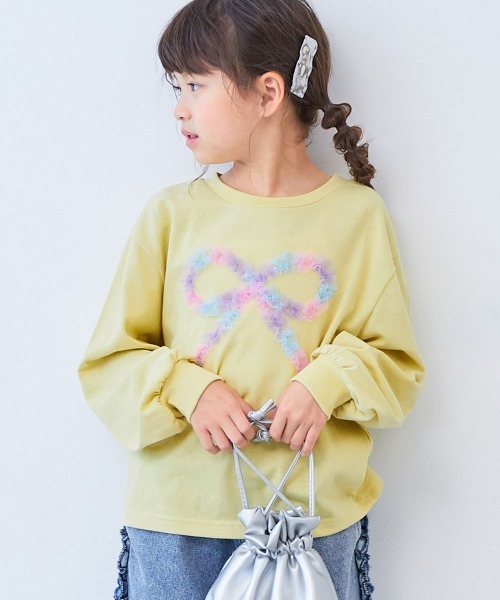 devirock（デビロック）の「えらべるチュールモチーフ 長袖Tシャツ（Tシャツ/カットソー・キッズ・ブラック/ライラック/ピンク系/オフホワイト/ネイビー/グリーン系/ホワイト系/ブルー系/ホワイト系2/ピンク系2/グレー系/パープル系/ブラック系/杢グレー/ブルー系2/イエロー系/ブラック系2・100cm/110cm/120cm/130cm/140cm/150cm/160cm）」の15枚目の写真