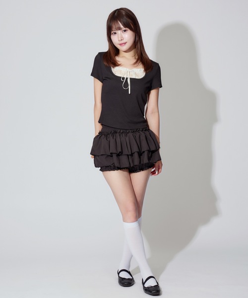 ALLuRing ChaRm（アリュリングチャーム）の「Square Neck Ruffle Ribbon Tops / スクエアネックフリルリボントップス（シャツ/ブラウス・レディース・ブラック/ブラック系その他・FREE）」の8枚目の写真