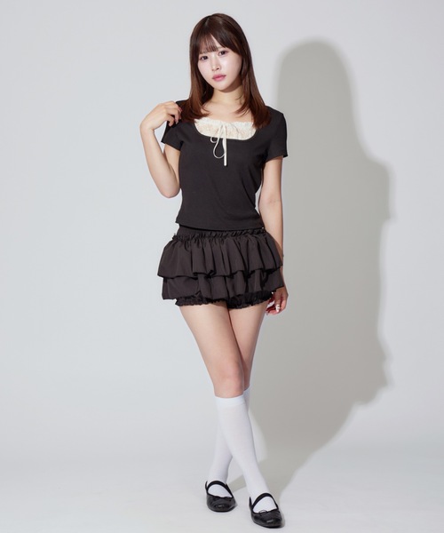 ALLuRing ChaRm（アリュリングチャーム）の「Square Neck Ruffle Ribbon Tops / スクエアネックフリルリボントップス（シャツ/ブラウス・レディース・ブラック/ブラック系その他・FREE）」の9枚目の写真