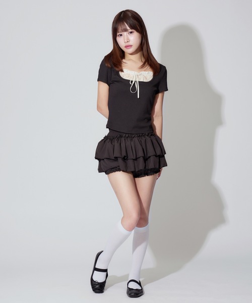 ALLuRing ChaRm（アリュリングチャーム）の「Square Neck Ruffle Ribbon Tops / スクエアネックフリルリボントップス（シャツ/ブラウス・レディース・ブラック/ブラック系その他・FREE）」の7枚目の写真