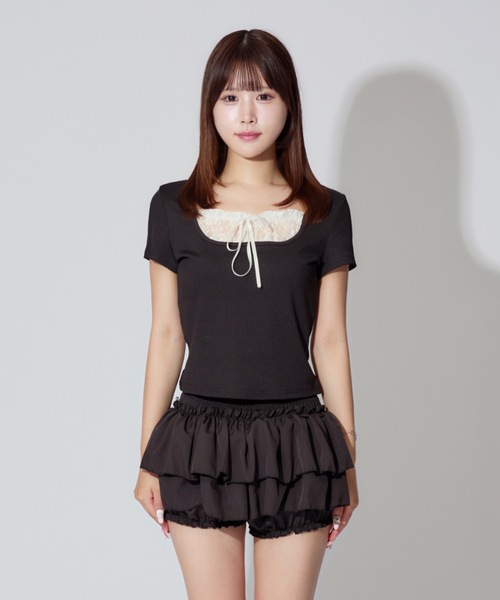 ALLuRing ChaRm（アリュリングチャーム）の「Square Neck Ruffle Ribbon Tops / スクエアネックフリルリボントップス（シャツ/ブラウス・レディース・ブラック/ブラック系その他・FREE）」の3枚目の写真