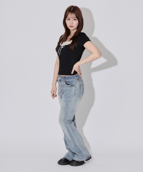 ALLuRing ChaRm(アリュリングチャーム)の「Square Neck Ruffle Ribbon Tops / スクエアネックフリルリボントップス(シャツ/ブラウス・レディース・ブラック/ブラック系その他・FREE)」の20枚目の写真