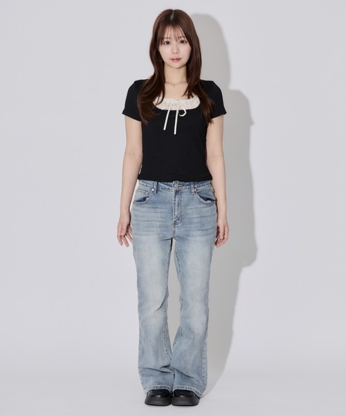 ALLuRing ChaRm(アリュリングチャーム)の「Square Neck Ruffle Ribbon Tops / スクエアネックフリルリボントップス(シャツ/ブラウス・レディース・ブラック/ブラック系その他・FREE)」の18枚目の写真