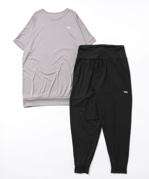 FILA(フィラ)の「【FILA/フィラ】上下2点セット 水陸両用 半袖シャツ&サルエルパンツ フィットネスウェア(Tシャツ/カットソー・レディース・ブラック/ダークパープル/グレー/ミント/ホワイト・XX-LARGE/XXX-LARGE/XXXX-LARGE/LARGE/X-LARGE/MEDIUM/SMALL)」の3枚目の写真