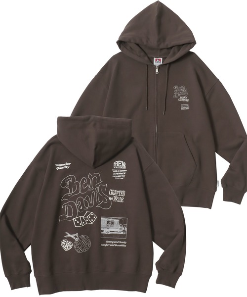 BEN DAVIS(ベンデイビス)の「BEN DAVIS/ベンデイビス ROUGH IDEAS ZIP HOODIE/オーバーサイズ 裏毛 ストリート バックプリント ロゴ ワンポイント刺繍 スウェット ジップアップパーカー フーディー/レディース メンズ(パーカー・メンズ・アッシュグレー/ダークブラウン/ブラック・XL/M/L)」の3枚目の写真