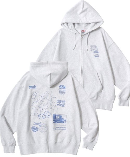 BEN DAVIS(ベンデイビス)の「BEN DAVIS/ベンデイビス ROUGH IDEAS ZIP HOODIE/オーバーサイズ 裏毛 ストリート バックプリント ロゴ ワンポイント刺繍 スウェット ジップアップパーカー フーディー/レディース メンズ(パーカー・メンズ・アッシュグレー/ダークブラウン/ブラック・XL/M/L)」の2枚目の写真