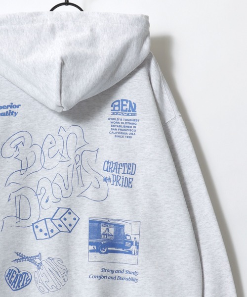 BEN DAVIS(ベンデイビス)の「BEN DAVIS/ベンデイビス ROUGH IDEAS ZIP HOODIE/オーバーサイズ 裏毛 ストリート バックプリント ロゴ ワンポイント刺繍 スウェット ジップアップパーカー フーディー/レディース メンズ(パーカー・メンズ・アッシュグレー/ダークブラウン/ブラック・XL/M/L)」の7枚目の写真