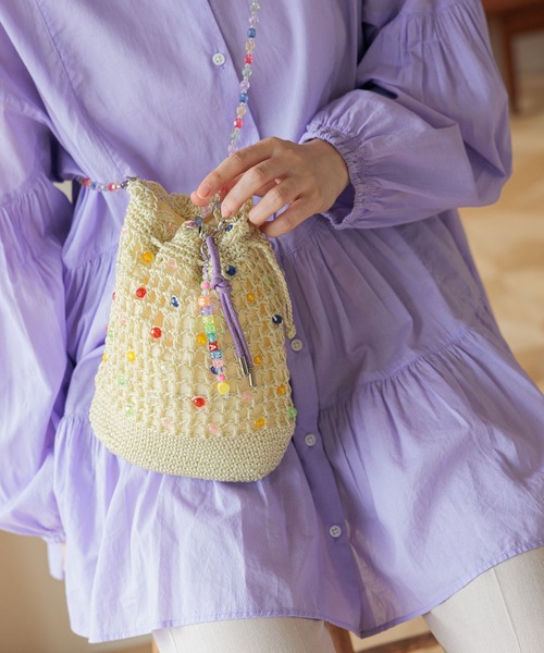 niko and...（ニコアンド）の「オリジナルビーズ編み巾着ショルダーバッグ（ショルダーバッグ・レディース・ブラック/その他1・0）」の2枚目の写真