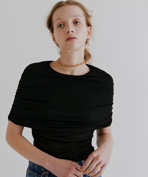 kiehtova(キエトヴァ)の「【kiehtova】SHEER COVER TOPS/シアーカバートップス KTWR22 ※(Tシャツ/カットソー・レディース・ホワイト/ブラック・FREE)」の14枚目の写真