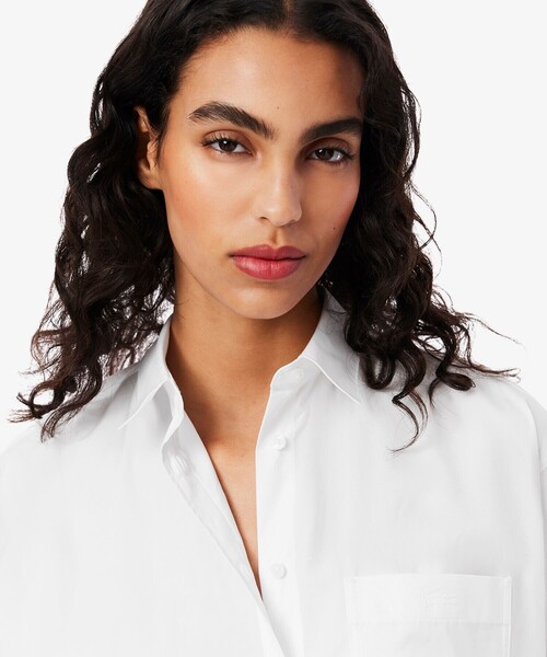 LACOSTE（ラコステ）の「コットンポプリン オーバーサイズストライプシャツ（シャツ/ブラウス・レディース・ホワイト/ピンク・38/36/34）」の3枚目の写真