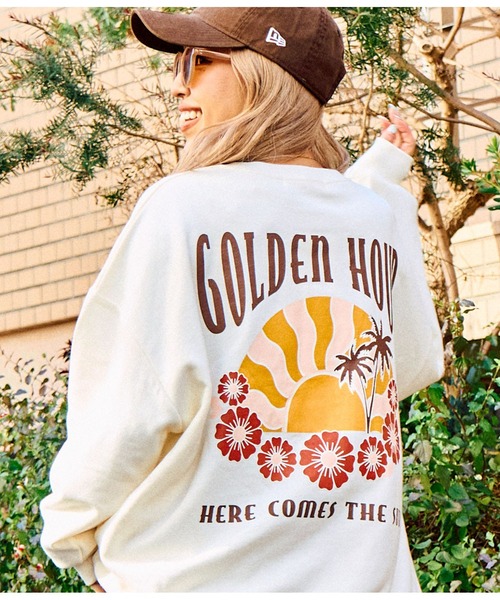 anap mimpi（アナップミンピ）の「ヴィンテージ風 サーフ プリント ビッグ スウェット トップス（Tシャツ/カットソー・レディース・ベージュ系その他/グリーン/ブラック・FREE）」の2枚目の写真