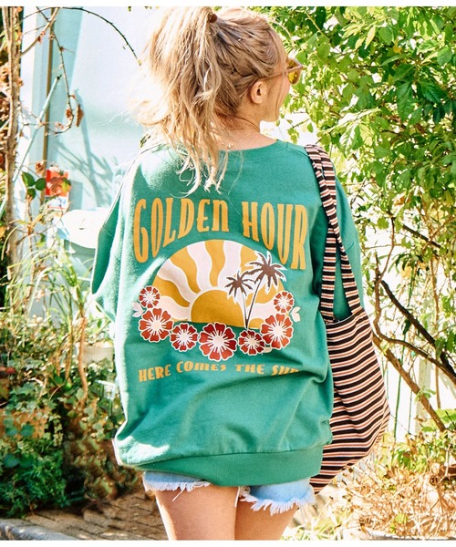 anap mimpi（アナップミンピ）の「ヴィンテージ風 サーフ プリント ビッグ スウェット トップス（Tシャツ/カットソー・レディース・ベージュ系その他/グリーン/ブラック・FREE）」の3枚目の写真