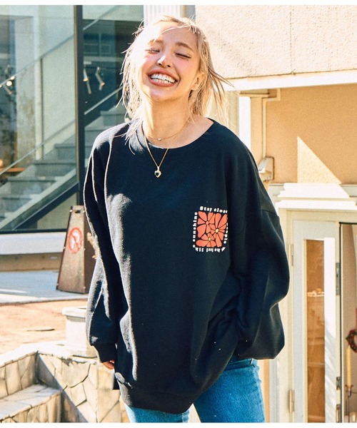 anap mimpi（アナップミンピ）の「ヴィンテージ風 サーフ プリント ビッグ スウェット トップス（Tシャツ/カットソー・レディース・ベージュ系その他/グリーン/ブラック・FREE）」の5枚目の写真