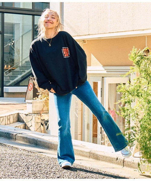 anap mimpi（アナップミンピ）の「ヴィンテージ風 サーフ プリント ビッグ スウェット トップス（Tシャツ/カットソー・レディース・ベージュ系その他/グリーン/ブラック・FREE）」の9枚目の写真