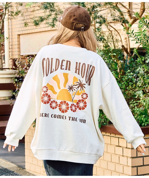 anap mimpi（アナップミンピ）の「ヴィンテージ風 サーフ プリント ビッグ スウェット トップス（Tシャツ/カットソー・レディース・ベージュ系その他/グリーン/ブラック・FREE）」の14枚目の写真