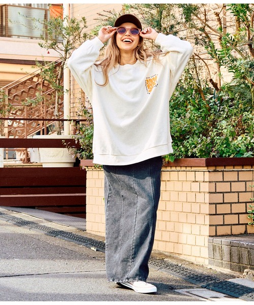 anap mimpi（アナップミンピ）の「ヴィンテージ風 サーフ プリント ビッグ スウェット トップス（Tシャツ/カットソー・レディース・ベージュ系その他/グリーン/ブラック・FREE）」の15枚目の写真