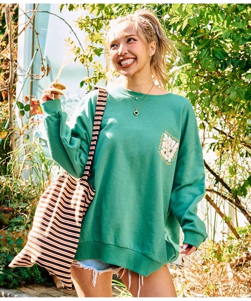 anap mimpi（アナップミンピ）の「ヴィンテージ風 サーフ プリント ビッグ スウェット トップス（Tシャツ/カットソー・レディース・ベージュ系その他/グリーン/ブラック・FREE）」の18枚目の写真