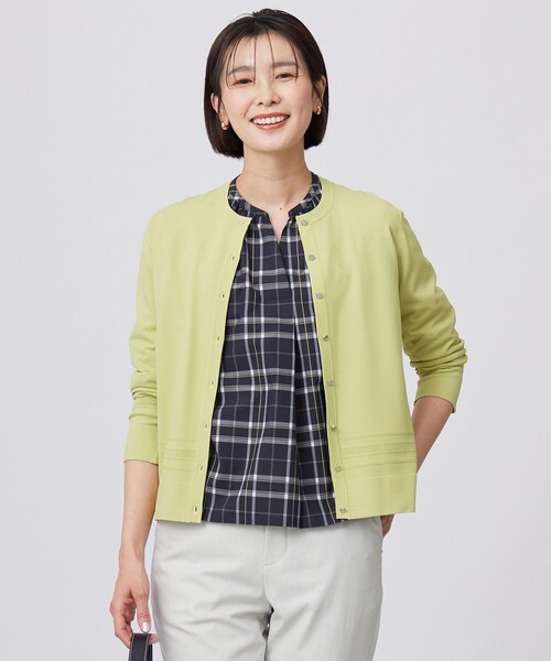 セール】【洗える】RAYON ELITE STRETCH クルーネック カーディガン
