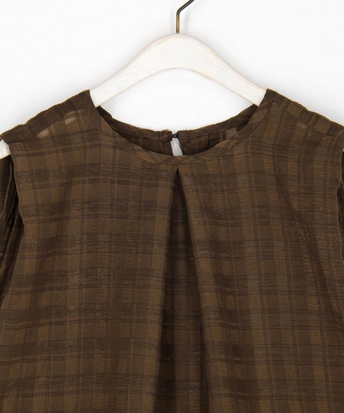 Grand PARK（グランドパーク）の「シアーチェック柄 ノースリーブブラウス（シャツ/ブラウス・レディース・ブラウン/ブラック/ブルー・FREE）」の4枚目の写真