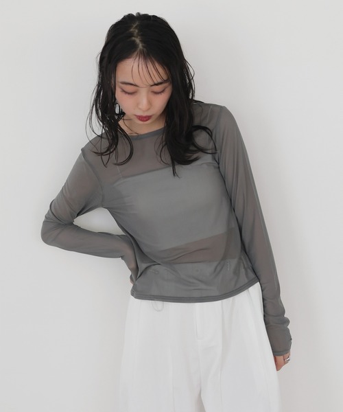 LIAN（リアン）の「2WAYクロスデザインシアートップス（Tシャツ/カットソー・レディース・ブラック/オフホワイト/グレー/イエロー・FREE）」の11枚目の写真