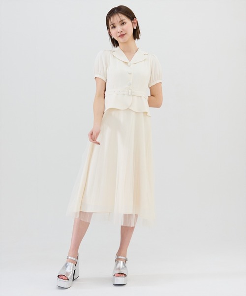 REDYAZEL(レディアゼル)の「ツイル×チュールプリーツワンピース(ワンピース・レディース・ライトグレー/オフホワイト/ブラック・SMALL/MEDIUM)」の7枚目の写真