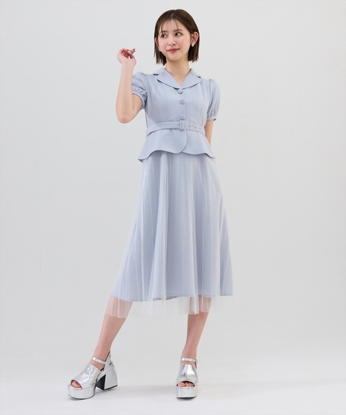 REDYAZEL(レディアゼル)の「ツイル×チュールプリーツワンピース(ワンピース・レディース・ライトグレー/オフホワイト/ブラック・SMALL/MEDIUM)」の14枚目の写真