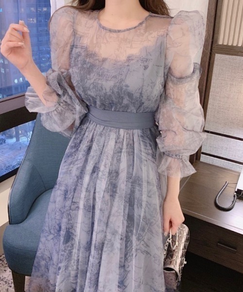 center i（センターアイ）の「【結婚式・二次会】パフスリーブレースアップドレス（ドレス・レディース・ベージュ/ブルー・FREE）」の12枚目の写真