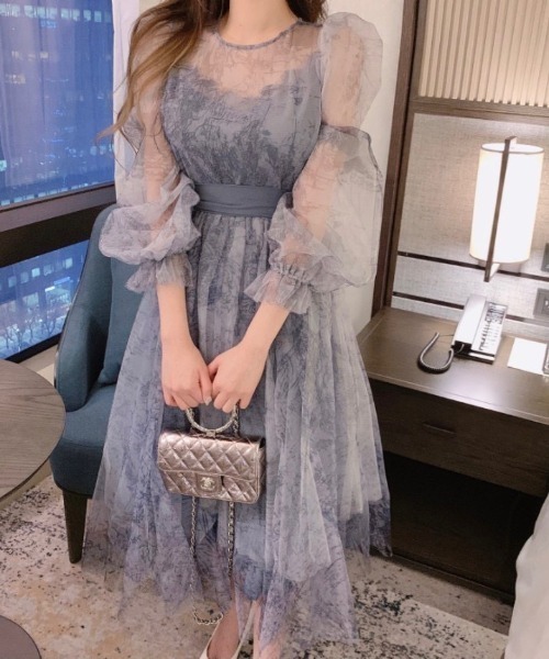 center i（センターアイ）の「【結婚式・二次会】パフスリーブレースアップドレス（ドレス・レディース・ベージュ/ブルー・FREE）」の14枚目の写真