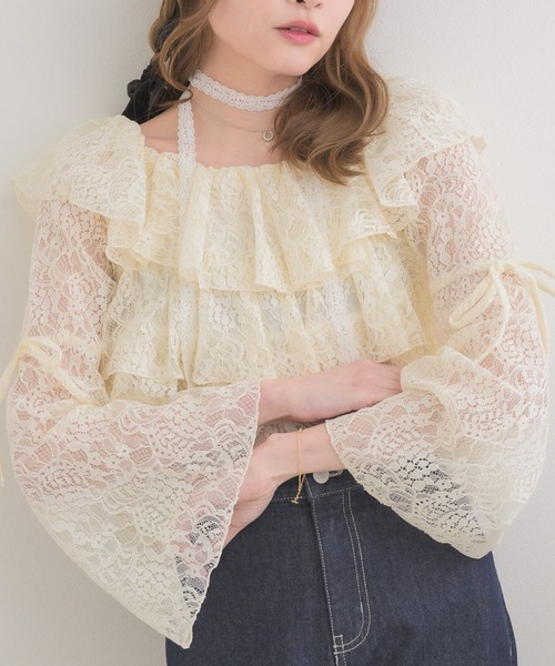 ems excite（エムズエキサイト）の「レースタイ付ティアードBL（シャツ/ブラウス・レディース・ブラック/ピンク/ホワイト系その他・FREE）」の2枚目の写真