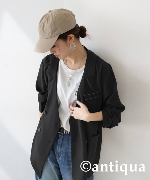 antiqua(アンティカ)の「ダブルジャケット(ノーカラージャケット・レディース・ブラック/グレー・ONE SIZE)」の4枚目の写真