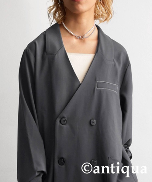 antiqua(アンティカ)の「ダブルジャケット(ノーカラージャケット・レディース・ブラック/グレー・ONE SIZE)」の10枚目の写真