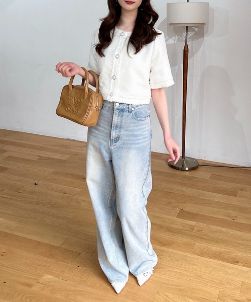 INGNI（イング）の「ツイードフリンジ半袖ジャケット（ノーカラージャケット・レディース・オフホワイト/グレー/ブルー・M）」の8枚目の写真