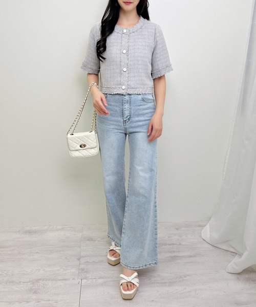 INGNI（イング）の「ツイードフリンジ半袖ジャケット（ノーカラージャケット・レディース・オフホワイト/グレー/ブルー・M）」の12枚目の写真