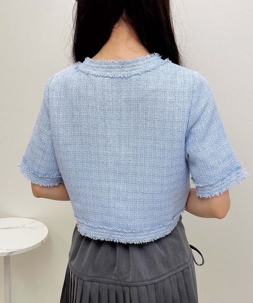 INGNI（イング）の「ツイードフリンジ半袖ジャケット（ノーカラージャケット・レディース・オフホワイト/グレー/ブルー・M）」の20枚目の写真