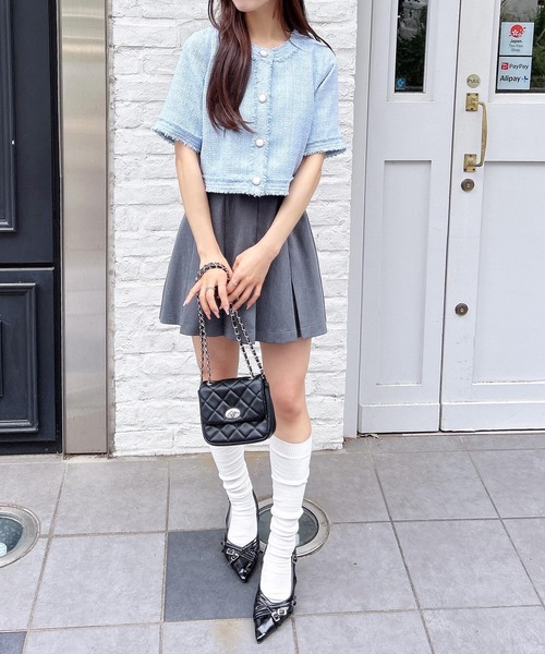 INGNI（イング）の「ツイードフリンジ半袖ジャケット（ノーカラージャケット・レディース・オフホワイト/グレー/ブルー・M）」の17枚目の写真