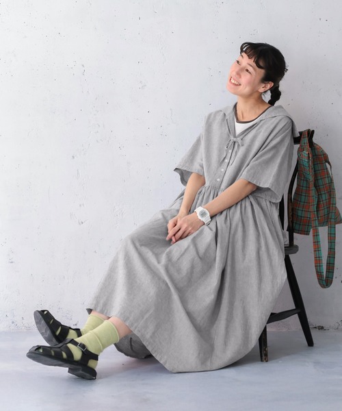 soulberry(ソウルベリー)の「セーラー襟のワンピース musubi(ワンピース・レディース・グレー・5L/4L/3L/LL/L/M)」の6枚目の写真