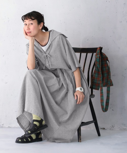 soulberry(ソウルベリー)の「セーラー襟のワンピース musubi(ワンピース・レディース・グレー・5L/4L/3L/LL/L/M)」の14枚目の写真