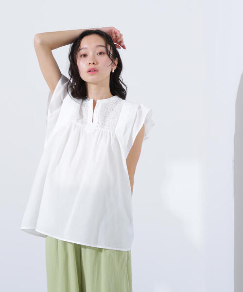 N.（N. Natural Beauty Basic）（エヌエヌナチュラルビューティーベーシック）の「コットンボイルシャーリングブラウス（シャツ/ブラウス・レディース・オフホワイト/ピンク/ブラウン・MEDIUM）」の19枚目の写真