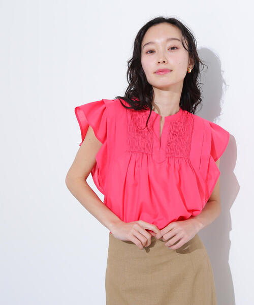 N.（N. Natural Beauty Basic）（エヌエヌナチュラルビューティーベーシック）の「コットンボイルシャーリングブラウス（シャツ/ブラウス・レディース・オフホワイト/ピンク/ブラウン・MEDIUM）」の10枚目の写真