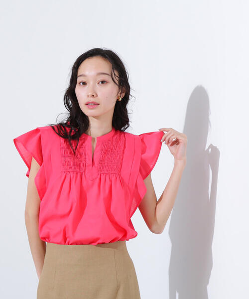 N.（N. Natural Beauty Basic）（エヌエヌナチュラルビューティーベーシック）の「コットンボイルシャーリングブラウス（シャツ/ブラウス・レディース・オフホワイト/ピンク/ブラウン・MEDIUM）」の11枚目の写真