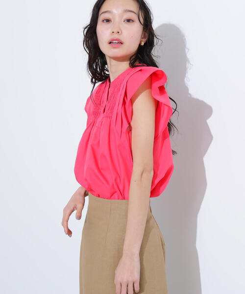 N.（N. Natural Beauty Basic）（エヌエヌナチュラルビューティーベーシック）の「コットンボイルシャーリングブラウス（シャツ/ブラウス・レディース・オフホワイト/ピンク/ブラウン・MEDIUM）」の14枚目の写真